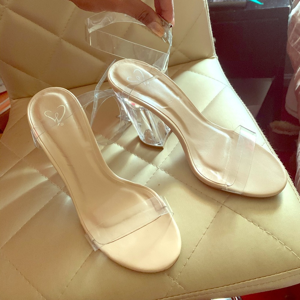 Clear ankle strap heels